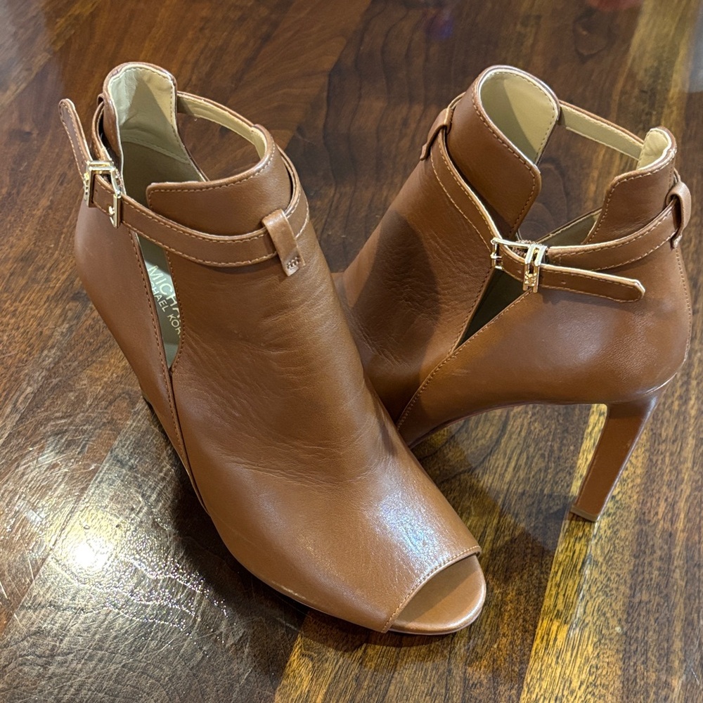 Michael Kors Tan Peep-Toe Heeled Boots